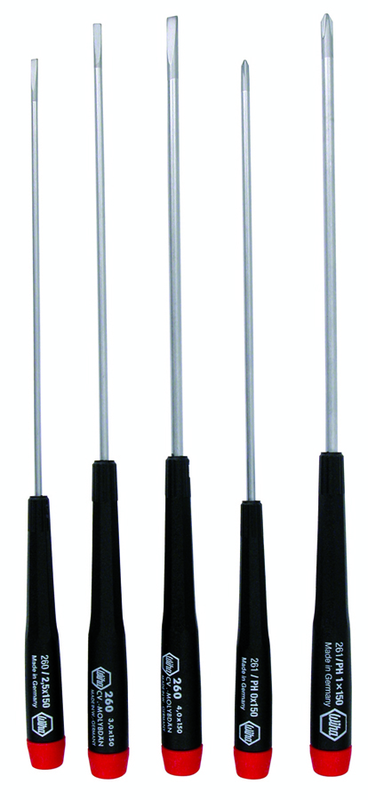 5 Piece - Precision Long Slotted & Phillips Screwdriver Set - #26192 - Includes: Slotted 2.5 - 4.0mm Phillips #0 - 1 - Industrial Tool & Supply