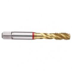 M10x1.0 6H 3-Flute Cobalt Red Ring Semi-Bottoming 40 degree Spiral Flute Tap-TiN - Industrial Tool & Supply