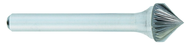SK-6 -- 5/8 x LOC x 1/4 Shank x 2 OAL 90 Degree Cone Carbide Medium Right Hand Spiral Burr - Industrial Tool & Supply