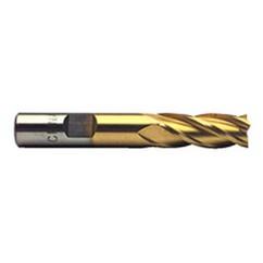 1 Dia. x 4-1/8 Overall Length 4-Flute Square End High Speed Steel SE End Mill-Round Shank-Center Cut-TiN - Industrial Tool & Supply