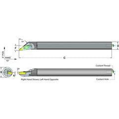 .625 Shank Coolant Thru Boring Bar- -50° Lead Angle for VCMT 221 Style Inserts - Industrial Tool & Supply