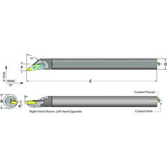 .625 Shank Coolant Thru Boring Bar- -50° Lead Angle for VCMT 221 Style Inserts - Industrial Tool & Supply