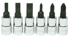 6 Piece - #9309068 - #0; #1; #2 Phillips; 5/32; 7/32; 9/32" Slotted - 1/4" Drive - Socket Drive Hex Bit Set - Industrial Tool & Supply