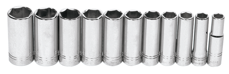 11 Piece - #9321367 - 1/2 to 1-1/8" - 1/2" Drive - 6 Point - Deep Socket Set - Industrial Tool & Supply