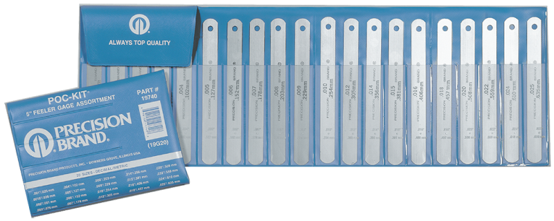 .001 to .025 Thickness - 5" Blade Length - Stainless Steel Feeler Gage Assortment - Industrial Tool & Supply