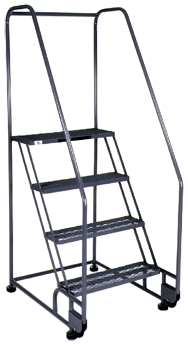 Model 3TR26E4; 3 Steps; 28 x 41'' Base Size - Tilt-N-Roll Ladder - Industrial Tool & Supply