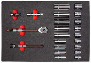 Proto® Foamed  3/8" Drive 22 Piece Socket Set w/ Precision 90 Pear Head Ratchet - Full Polish -6 Point - Industrial Tool & Supply