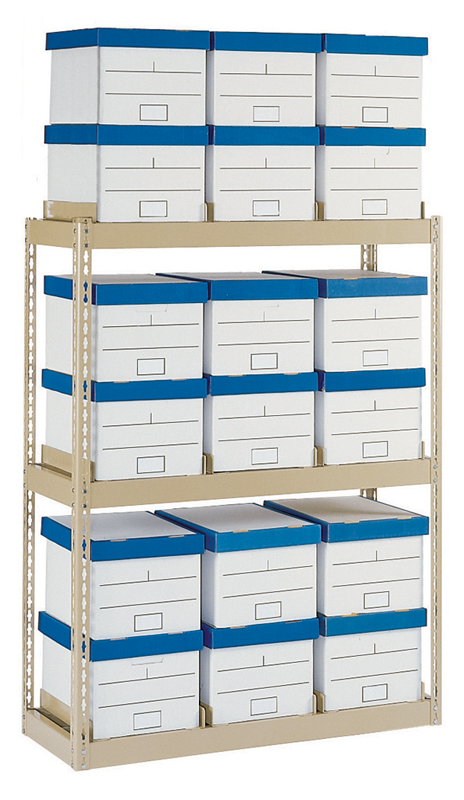 42 x 16.94 x 60" - 3 Level Records Storage Rack (Tan) - Industrial Tool & Supply