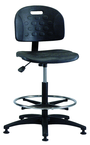 Polyurethane Task Stool - Standard Glides, Casters Optional, Pneumatic Hgt. Adj., Waterfall Seat, Adj. Contoured Backrest, Black Plastic ABS Base, 20" Adj. Footring, Bench Hgt 22.5" - 32.5" - Industrial Tool & Supply